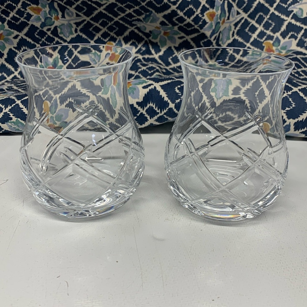 Top Shelf Hand Cut Crystal Bevel Clear Whiskey Glasses- Set of 2